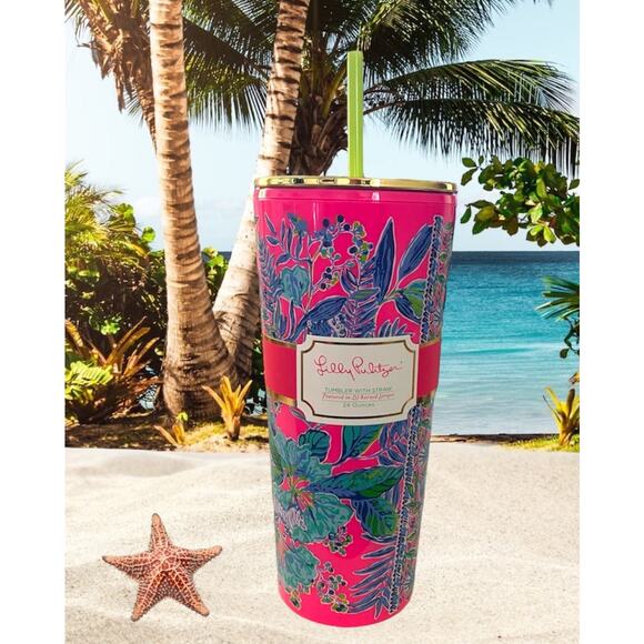 New Lilly Pulitzer Tumbler With Straw Lil Earned Stripes 24 Ounces - Picture 2 of 6